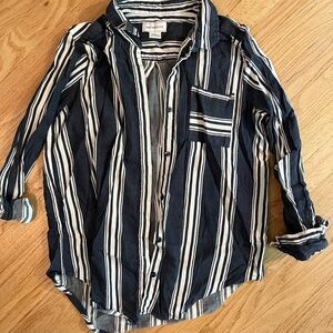 Liz Claiborne Blue and White Striped Button Down Shirt